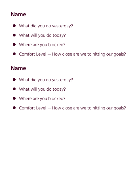 Quick Stand Up Meeting Agenda Template Word Google Doc